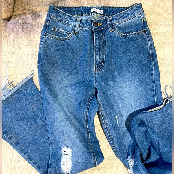 Split hem 26 “avec les filles” denim jeans distressed flare - Picture 2 of 9